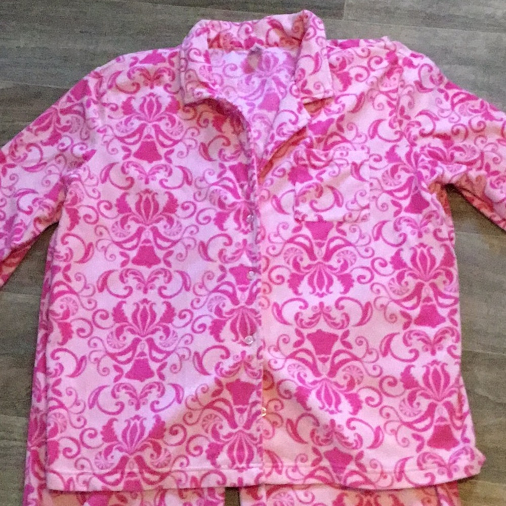 Pink K PJ set, top and bottom , pink bell design, soft snuggly material,…
